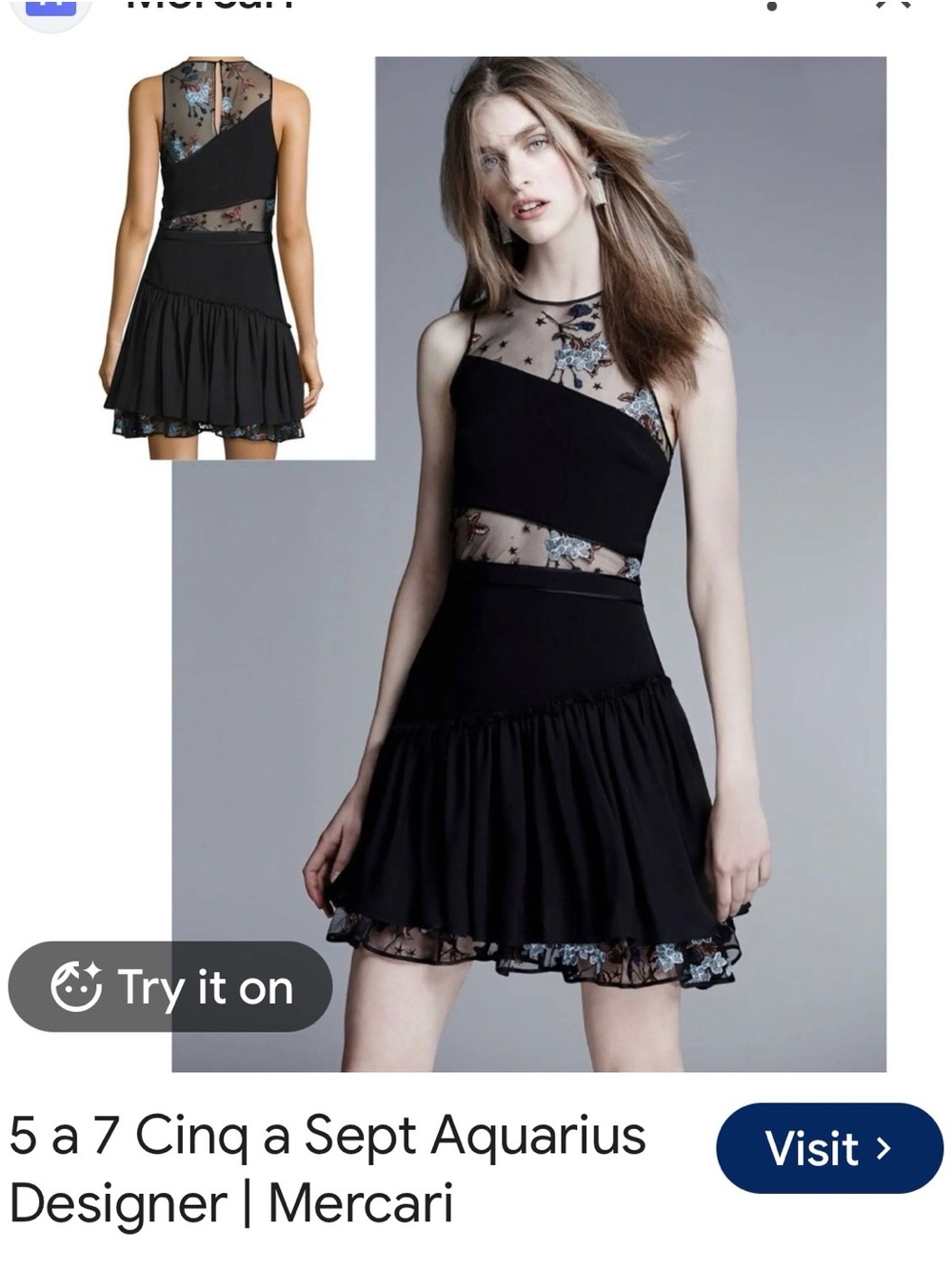 cinq a sept Black Floral Mesh Panel Mini Dress with Sheer Insets